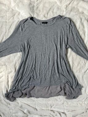 Lane Bryant Heather Gray Long Sleeve Sleep Top with Sheer Hem